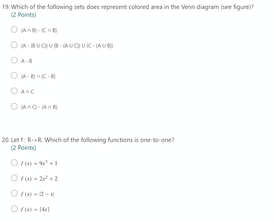 Solved 19. Which of the following sets does represent | Chegg.com
