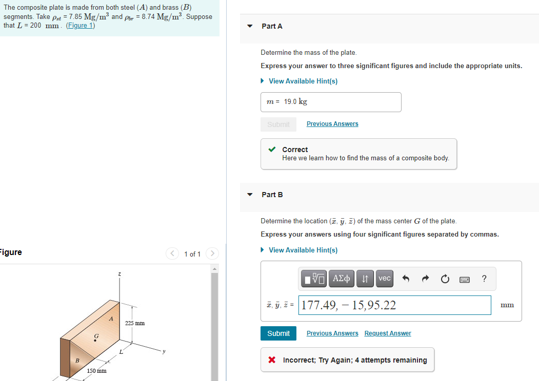 Solved The composite plate is made from both steel (A) and