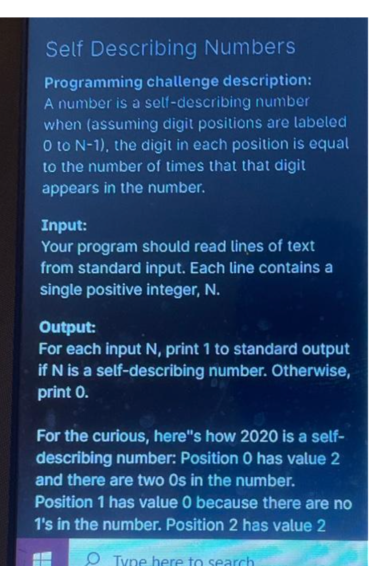Solved Self Describing Numbers Programming challenge | Chegg.com
