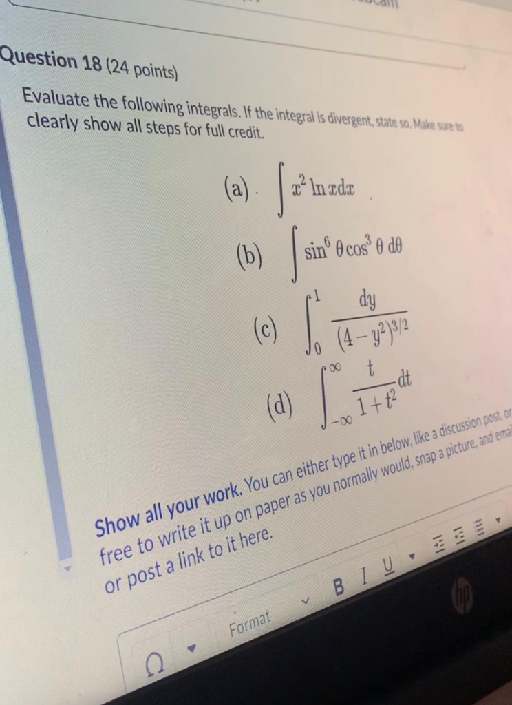 Solved Question 18 (24 points) Evaluate the following | Chegg.com
