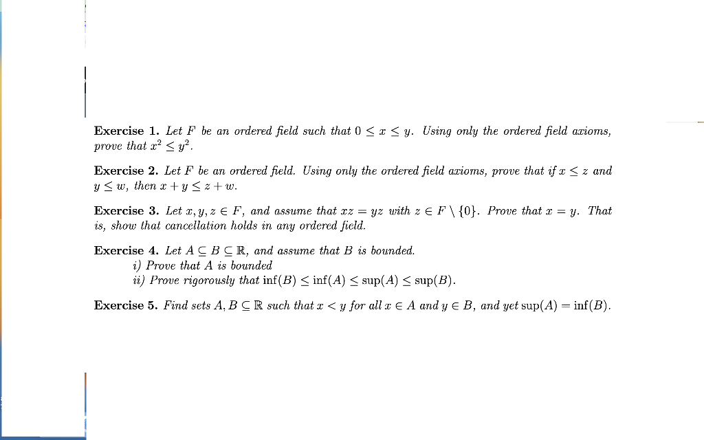 Solved Exercise 1 Let F Be An Ordered Field Such That