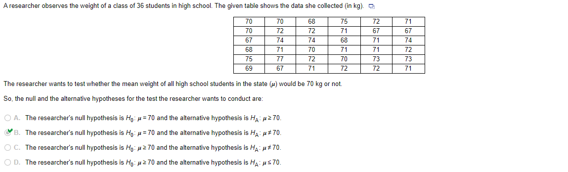 Solved A researcher observes the weight of a class of 36 | Chegg.com