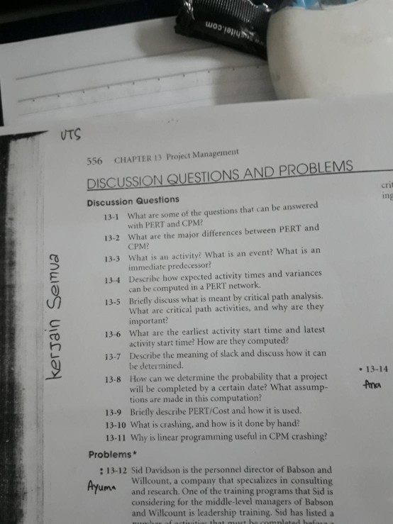 Solved 556 CHAPTER 13 Project Management DISCUSSION | Chegg.com