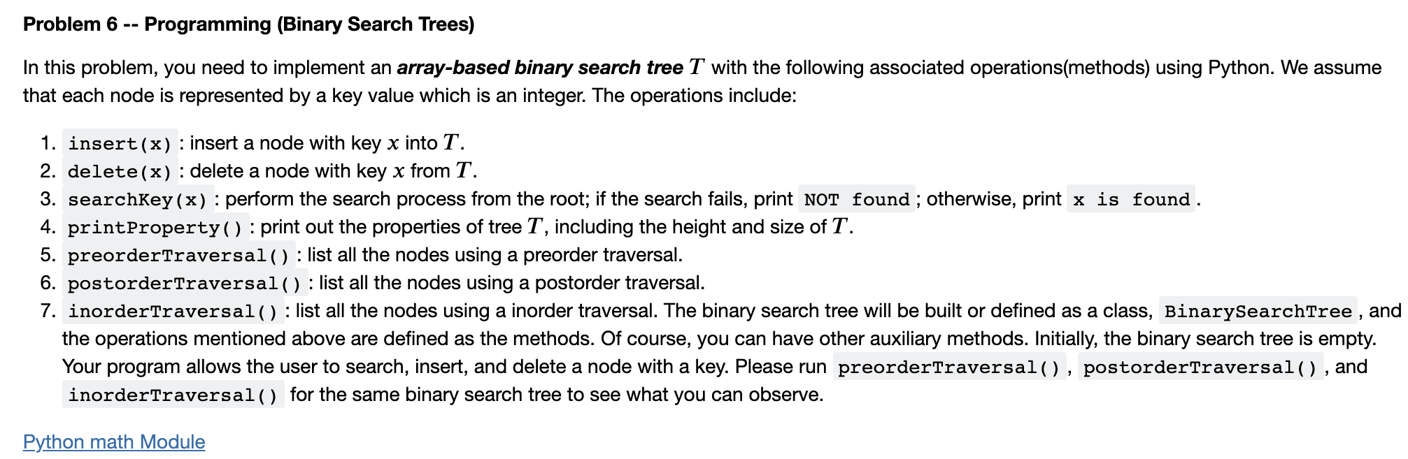 programming assignment 4 binary search trees