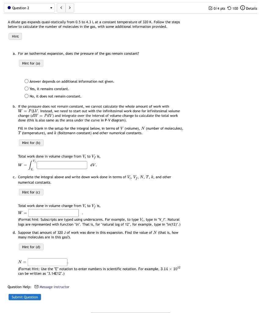 Solved A dilute gas expands quasistatically from 0.5 to 4.3