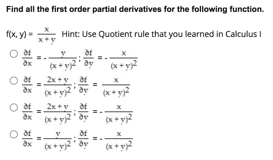 Solved Find all the first order partial derivatives for the | Chegg.com