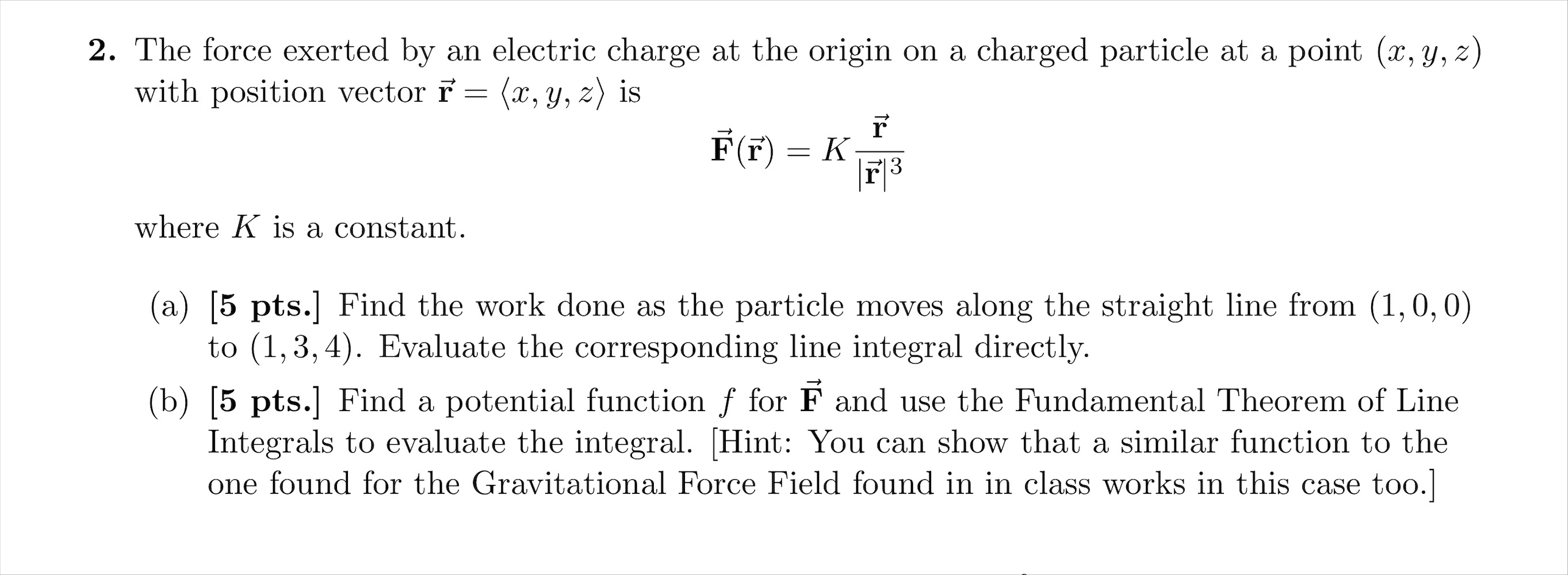 Solved The force exerted by an electric charge at the origin | Chegg.com