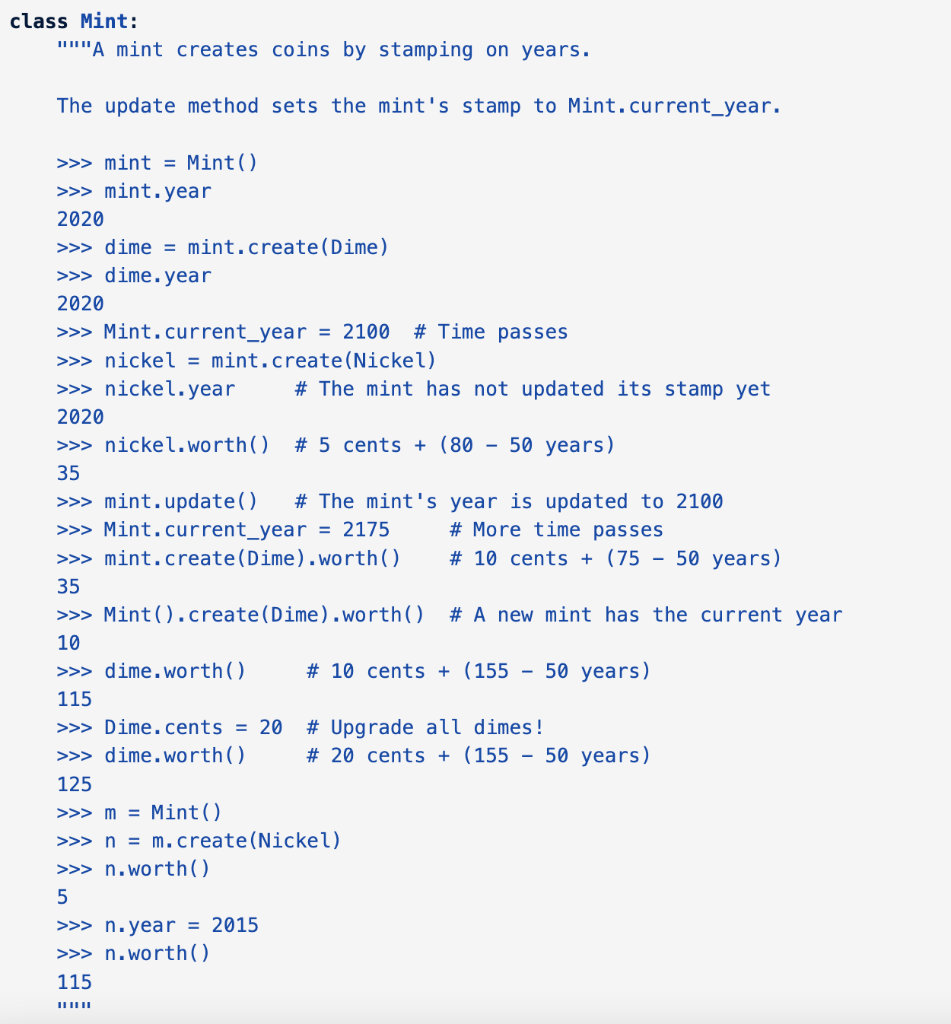Solved Python class Mint: 