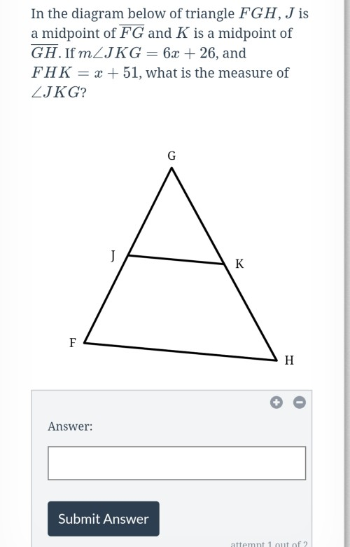 Solved In The Diagram Below Of Triangle Fgh J Is A Midpoint 7293