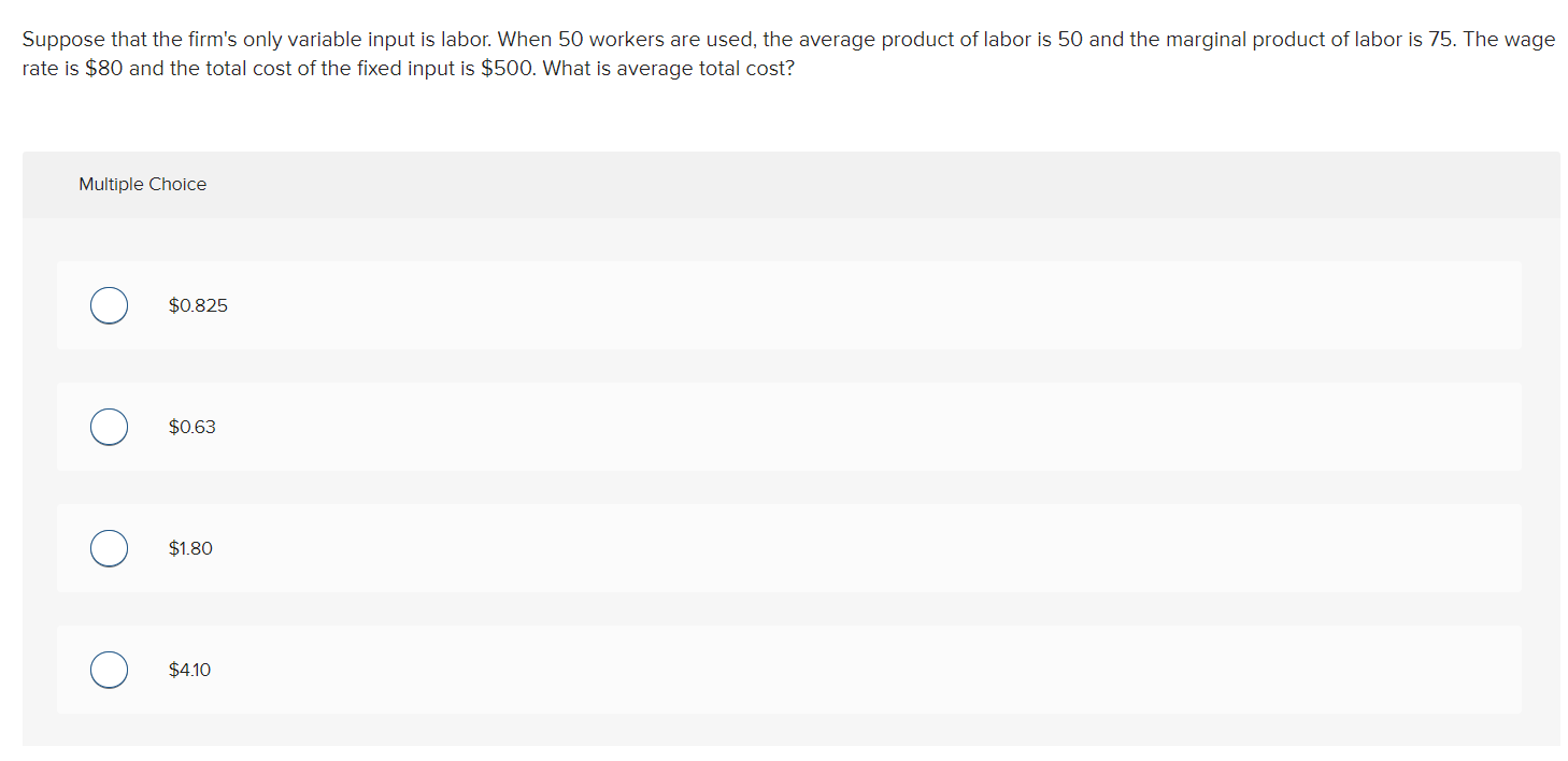 Solved Suppose that the firm's only variable input is labor. | Chegg.com