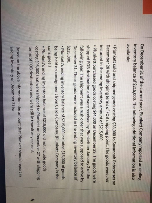 Solved On December 31 of the current year, Plunkett Company