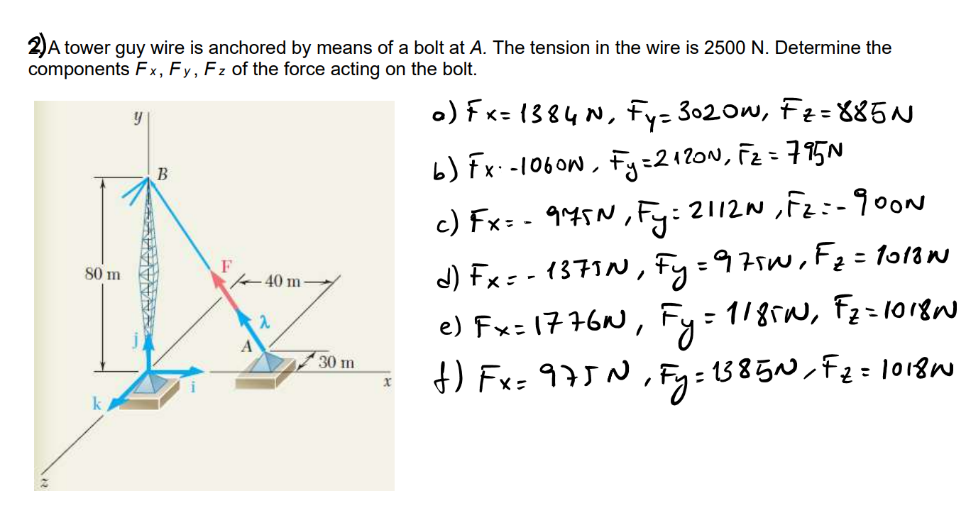 Solved 2) A tower guy wire is anchored by means of a bolt at