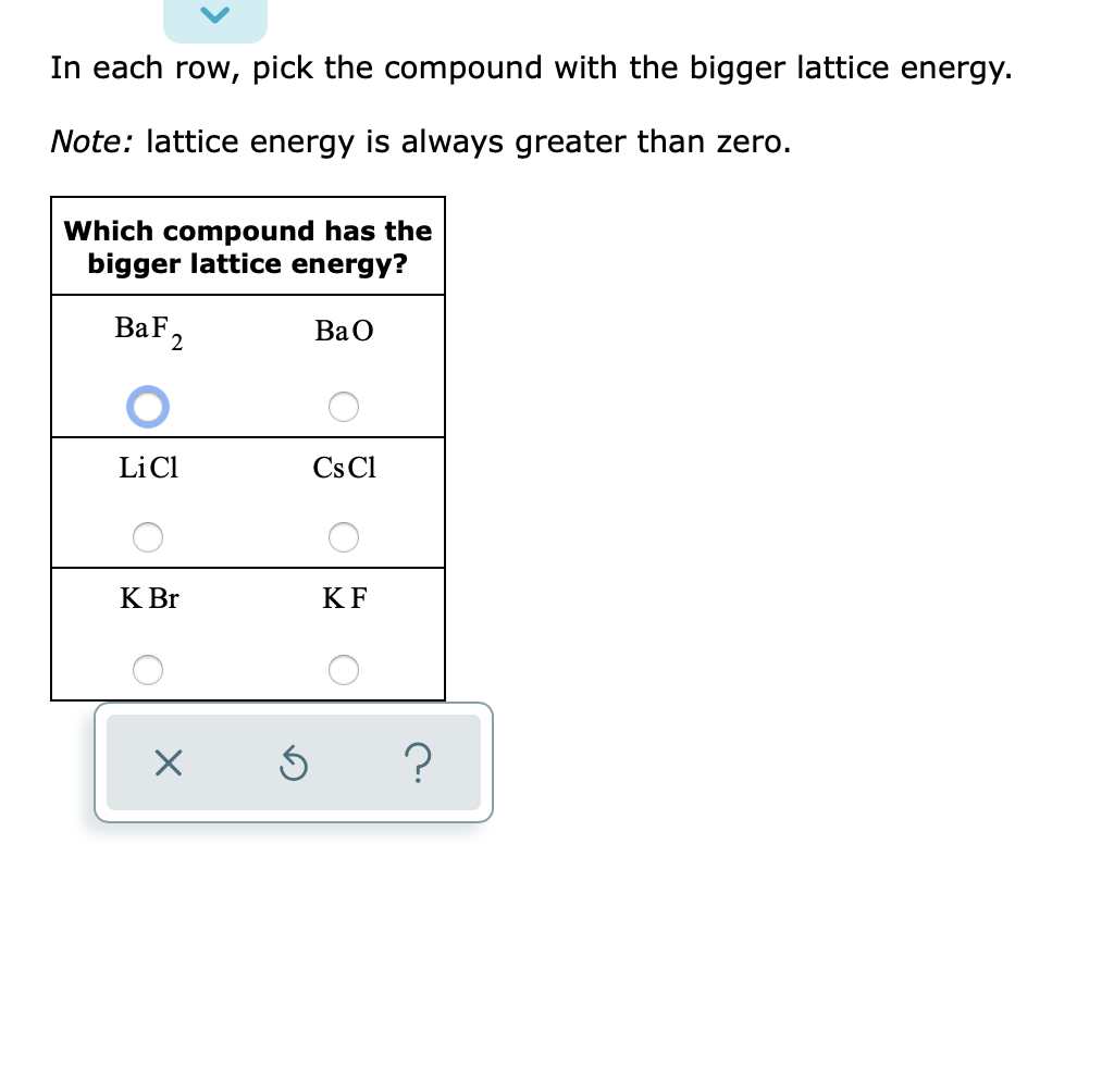 Solved In each row pick the compound with the bigger Chegg