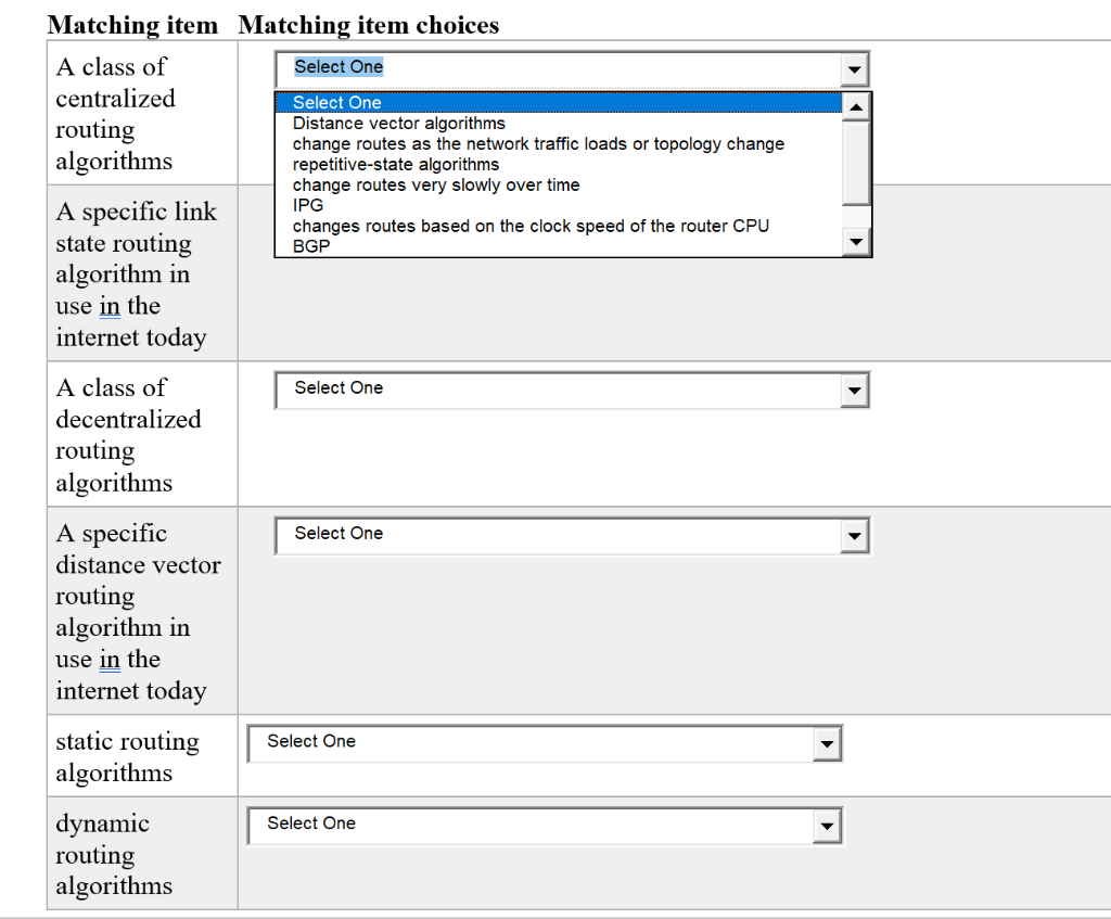 Solved Matching item Matching item choices A class of Select | Chegg.com