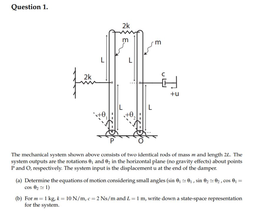 Solved Question 1 2k 2k +u The mechanical system shown above | Chegg.com