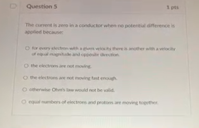 The current is zero in a conductor when no potential | Chegg.com