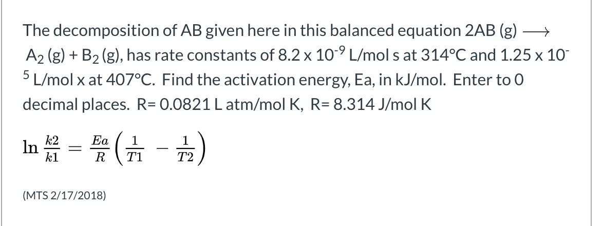 Solved The Decomposition Of Ab Given Here In This Balance Chegg Com