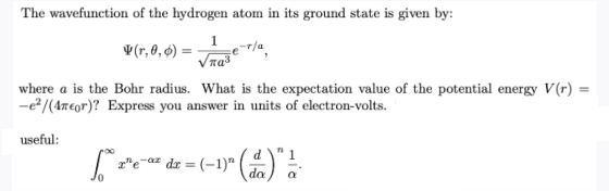 Solved The Wavefunction Of The Hydrogen Atom In Its Ground