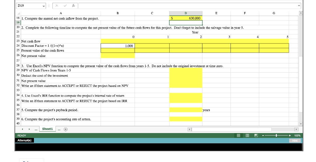 Solved 1 Complete The Capital Budgeting Methods Compari Chegg Com