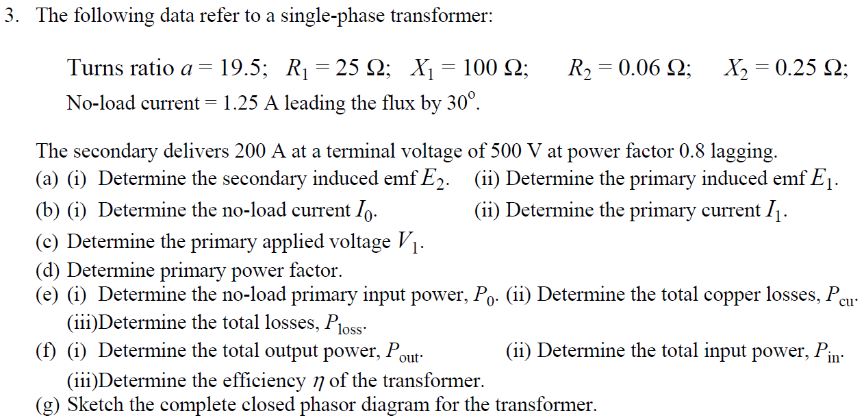 Solved 3. The following data refer to a singlephase