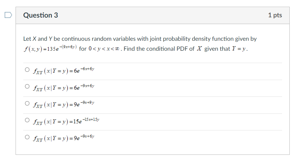 Solved Question 3 1 pts Let X and Y be continuous random | Chegg.com