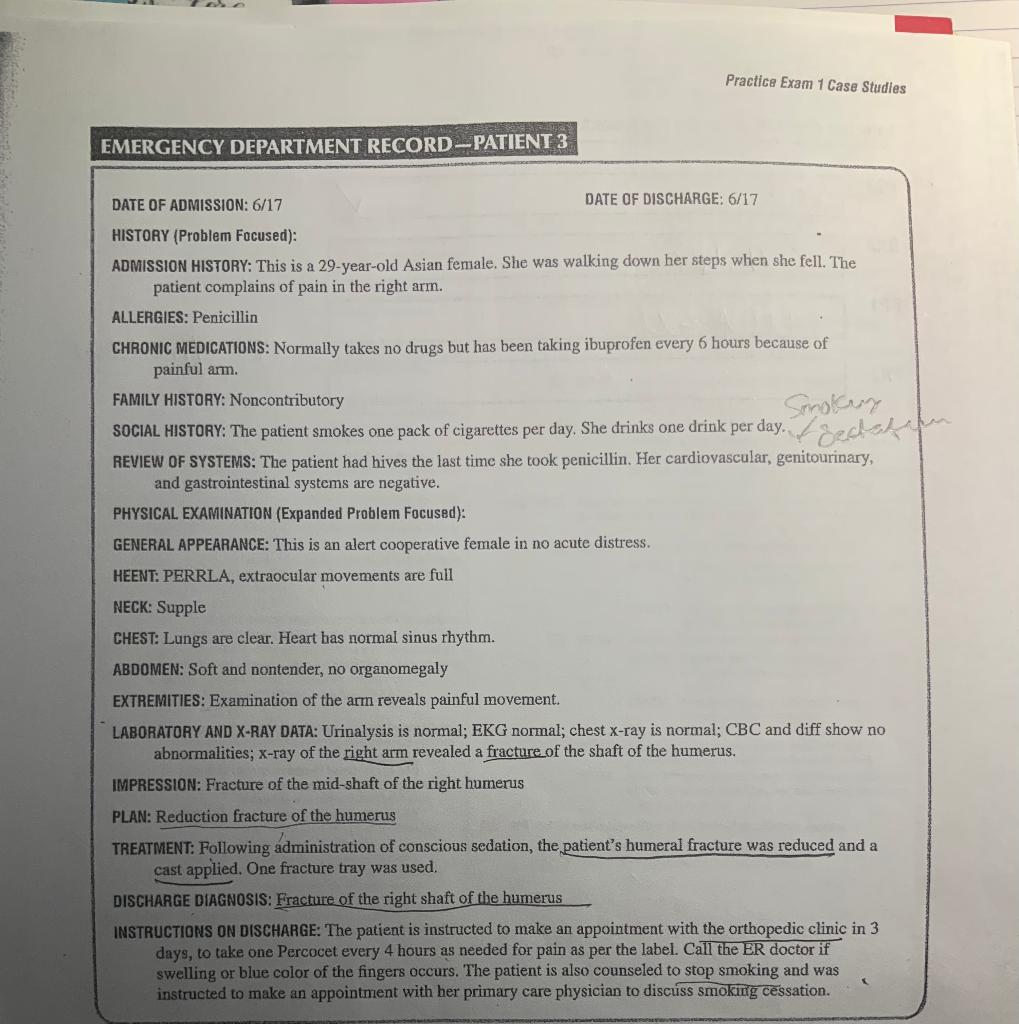 Solved Practice Exam 1 Case Studies EMERGENCY DEPARTMENT