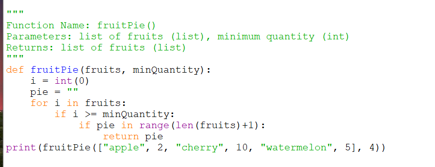 Solved I want to type the fruits that have a quantity | Chegg.com