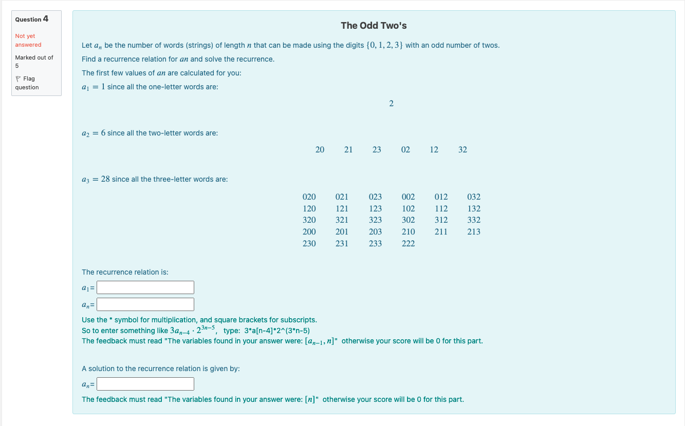 Solved Question 4 The Odd Two's Not yet answered Marked out | Chegg.com