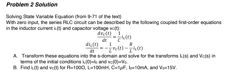 Solved Problem 2 Solution Solving State Variable Equation | Chegg.com