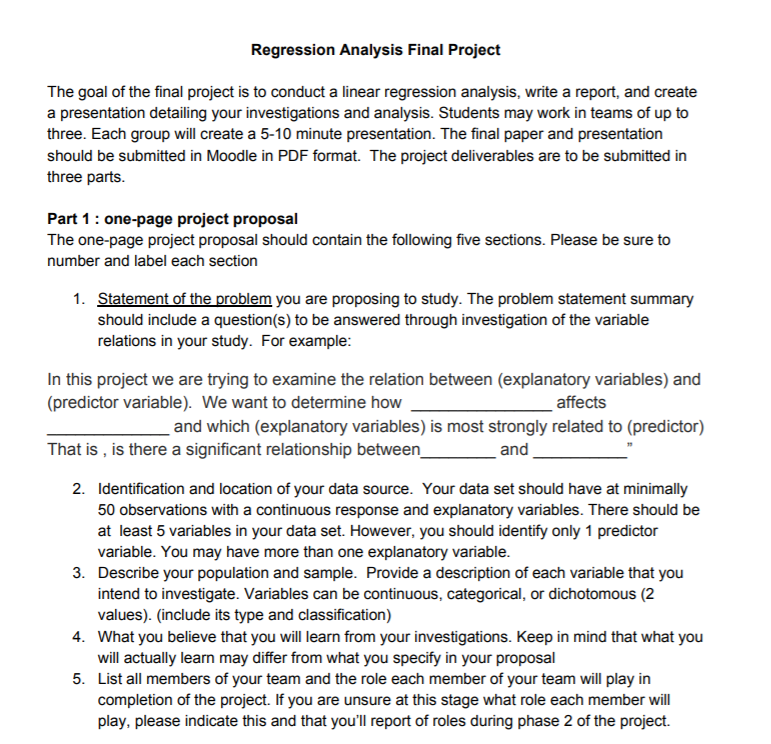 Regression Analysis Final Project The goal of the | Chegg.com