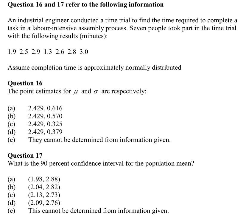 Solved Question 16 and 17 refer to the following information | Chegg.com