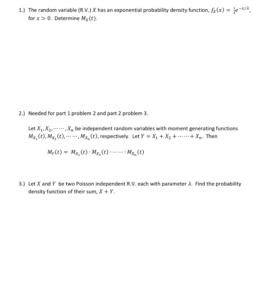 Solved 1.) The random variable (R.V.) X has an exponential | Chegg.com