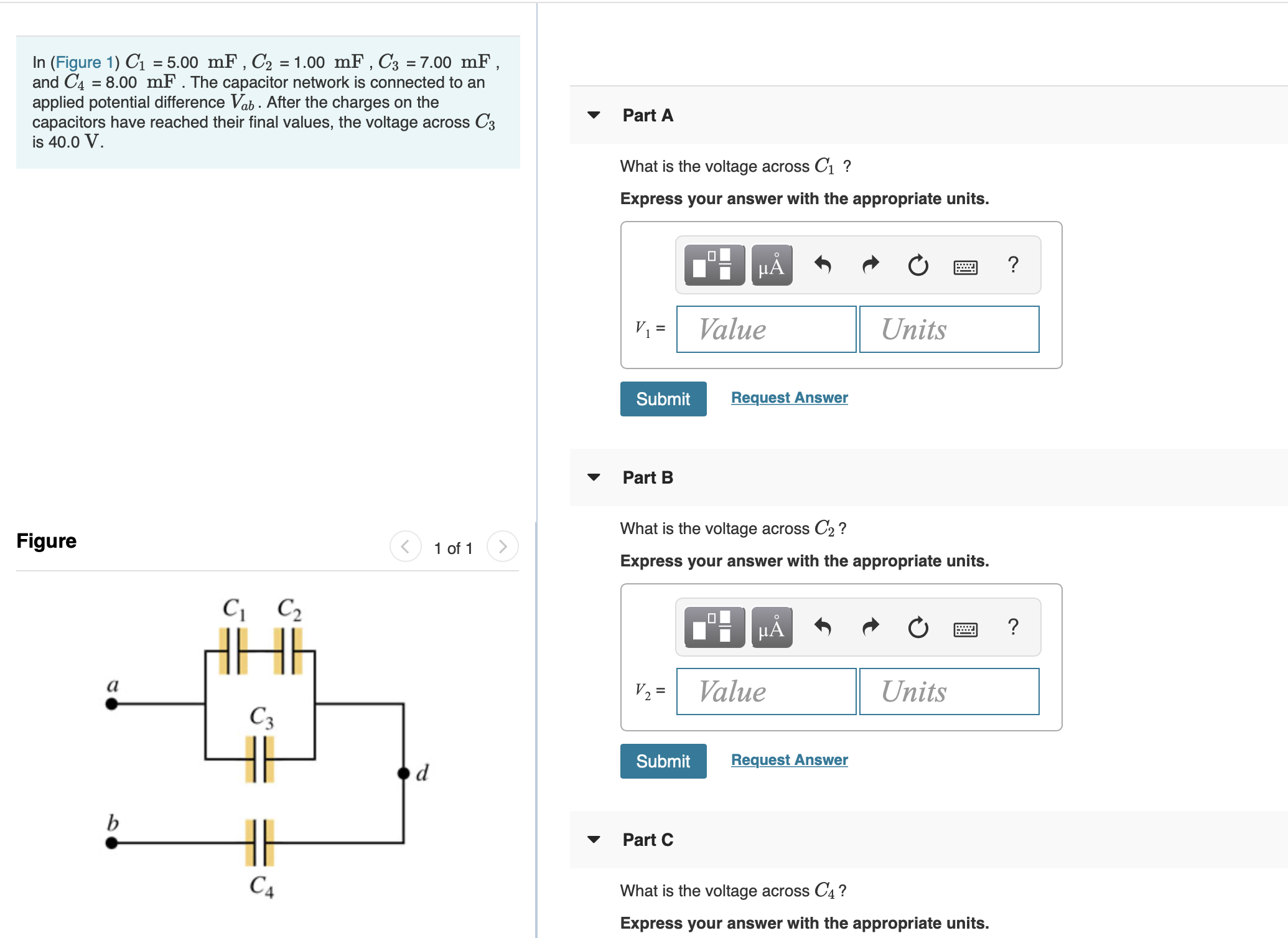 Solved Part C What is the voltage across C4? Express your | Chegg.com