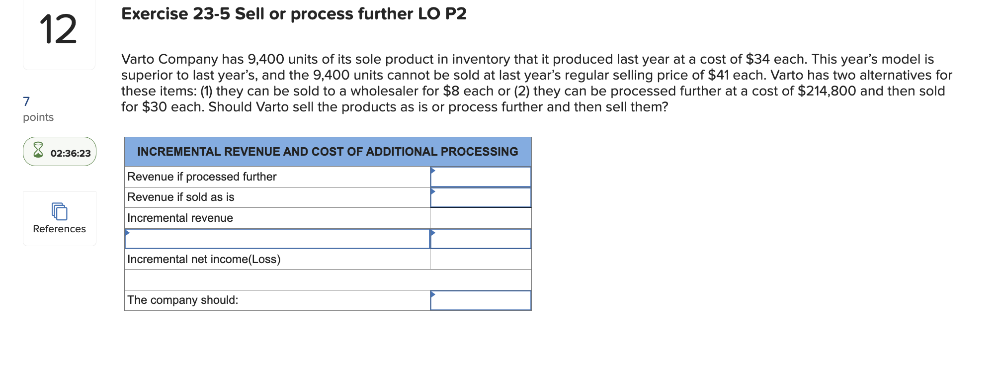 Solved Exercise 23-5 Sell Or Process Further LO P2 Varto | Chegg.com