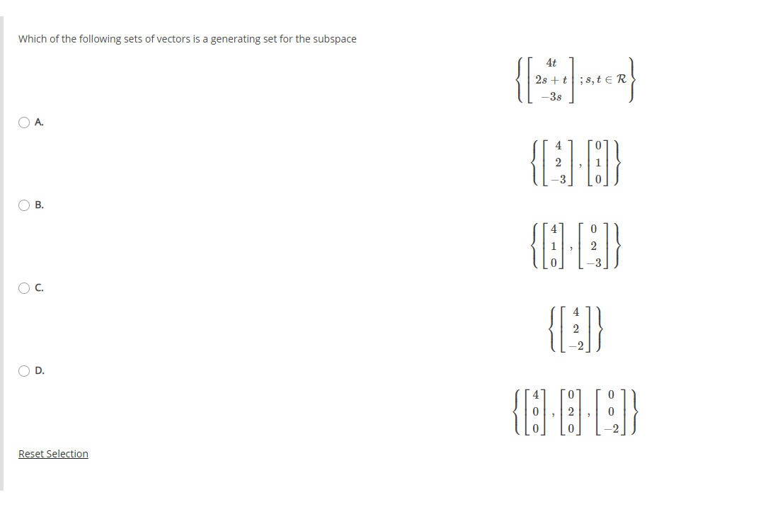 Solved Which of the following sets of vectors is a | Chegg.com