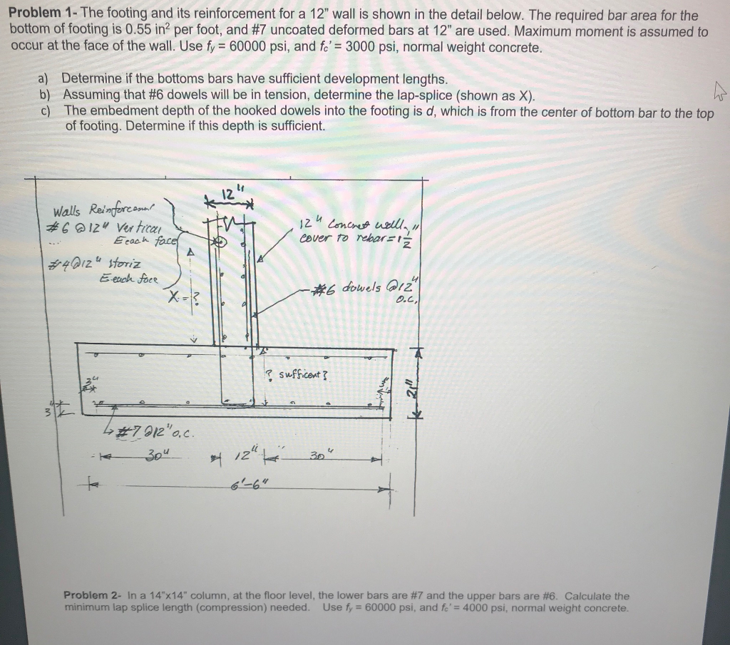 Problem 1 The footing and its reinforcement for a