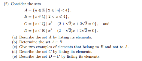 Solved (2) ﻿Consider the sets | Chegg.com
