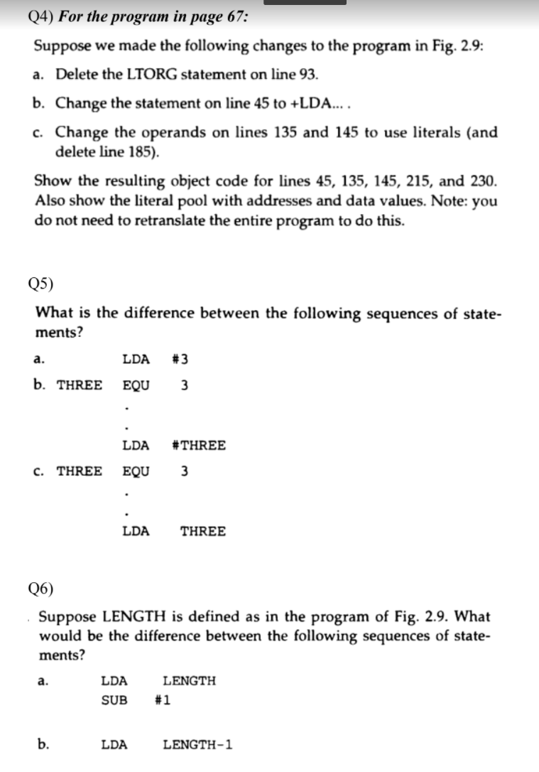 Solved Q1) Consider the following portion of a SIC/XE | Chegg.com