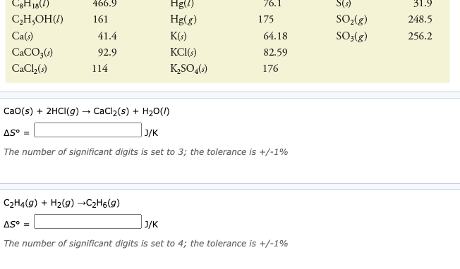 Solved Question 6 Calculate The Standard Entropy Change Chegg Com