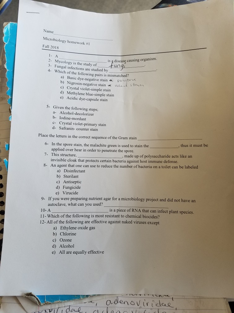 Solved Name Microbiology homework #1 Fall 2018 1-A | Chegg.com