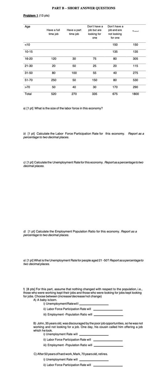 Solved PART B - SHORT ANSWER QUESTIONS Problem 1 (13 pts) | Chegg.com
