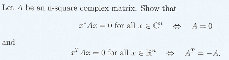Solved Let A be an n-square complex matrix. Show that x X* | Chegg.com