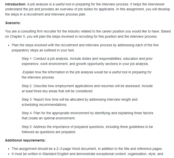 Solved Introduction: A job analysis is a useful tool in | Chegg.com