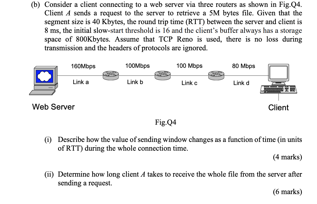 Solved (b) Consider a client connecting to a web server via | Chegg.com