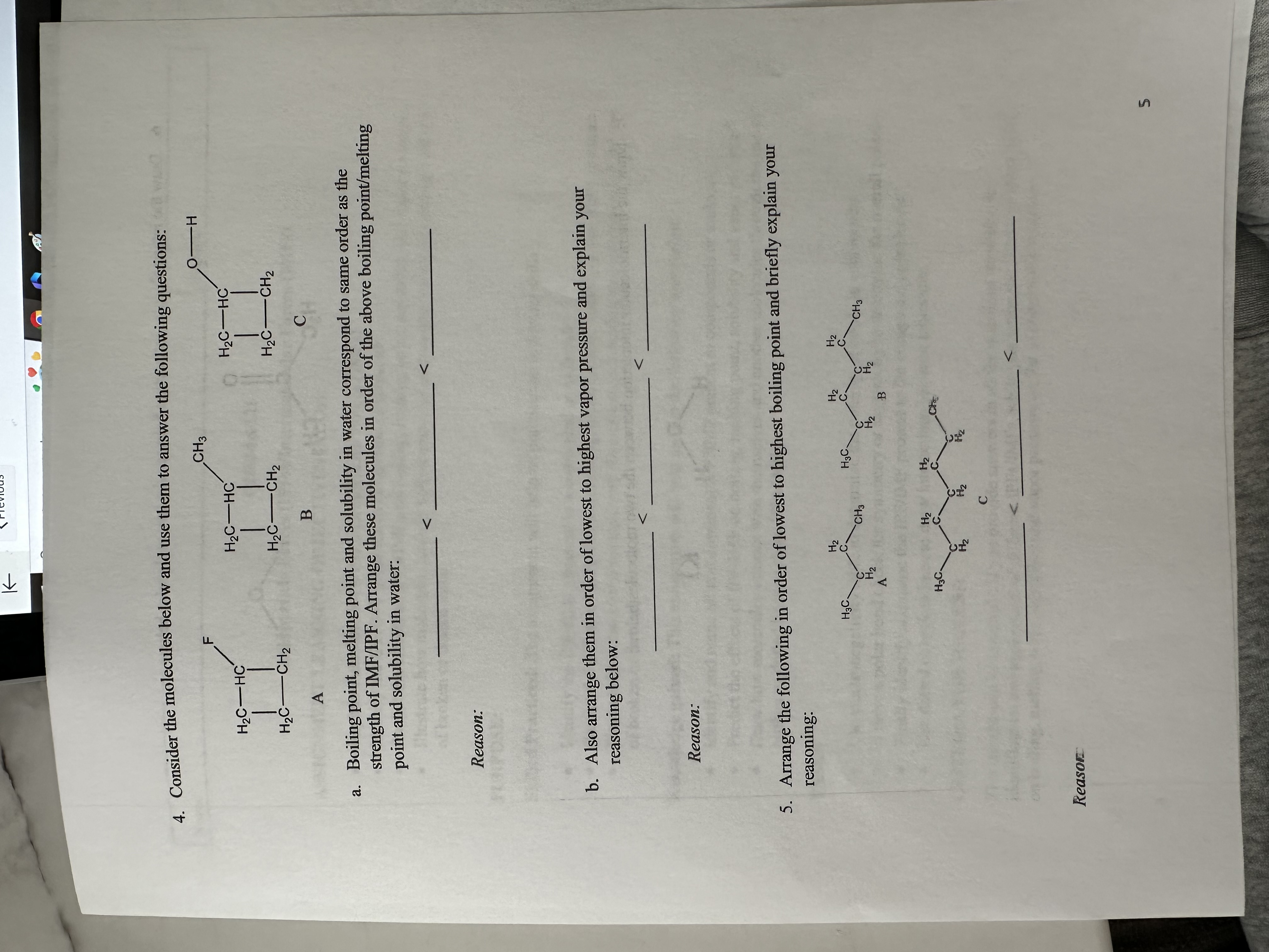 Solved 4. Consider the molecules below and use them to | Chegg.com
