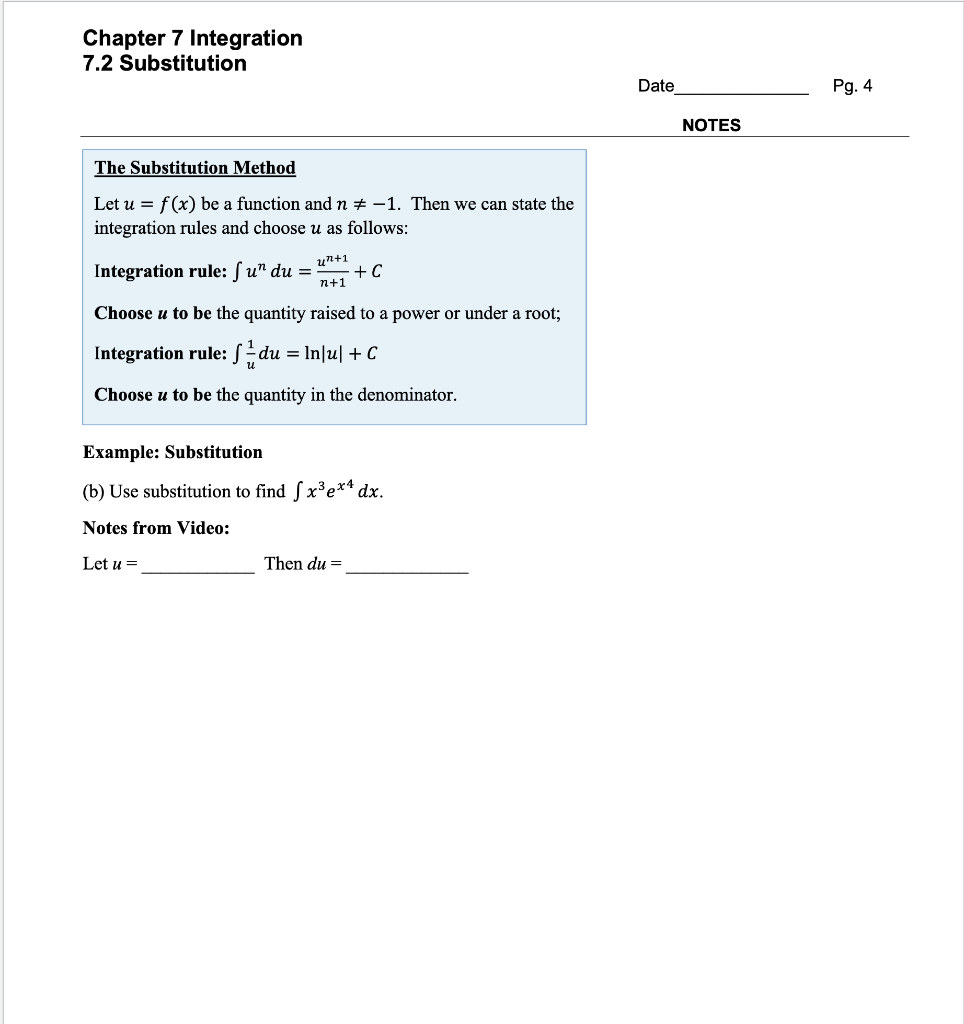 6.7 integration by substitution homework answer key