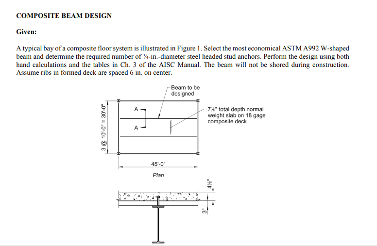 COMPOSITE BEAM DESIGN Given: A typical bay of a | Chegg.com