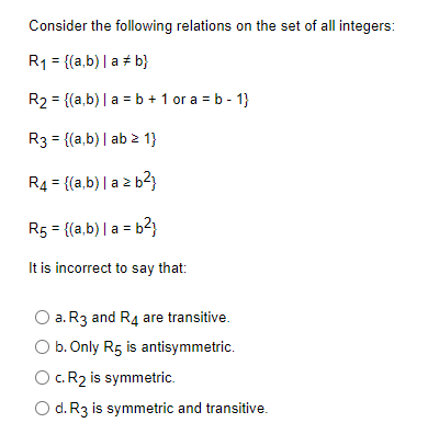 Solved Consider The Following Relations On The Set Of All | Chegg.com