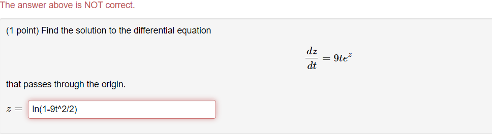 Solved (1 point) Find the solution to the differential | Chegg.com