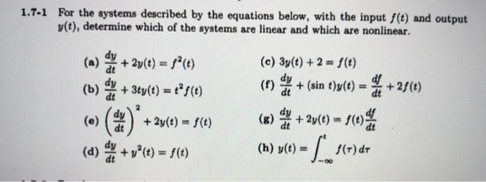 Solved 1.7-1 For the systems described by the equations | Chegg.com